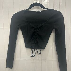 Zara Black Long Sleeve Ruched Top